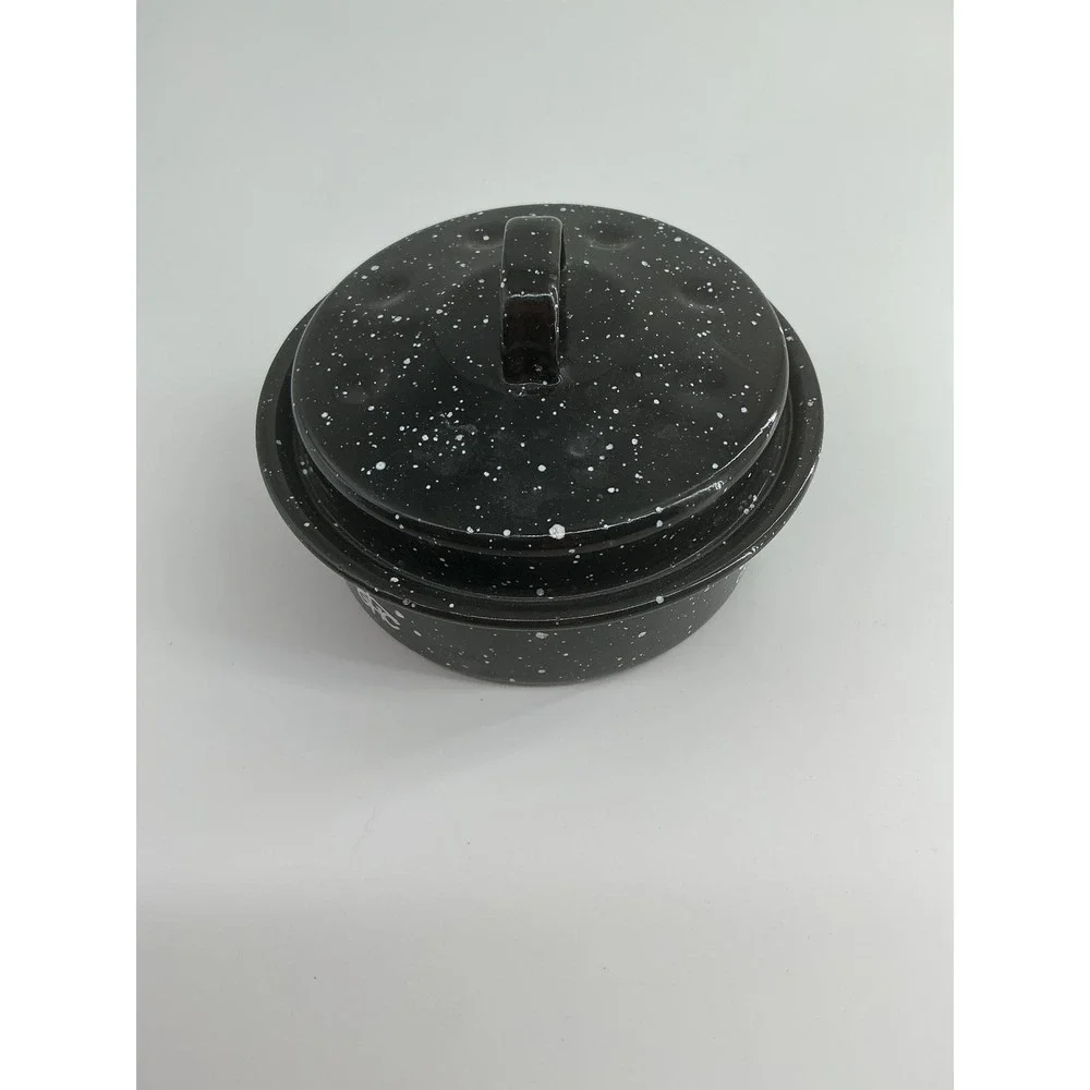 Graniteware II Ceramic on Steel Mini Round Roaster with Lid Black Speckled 4.5in